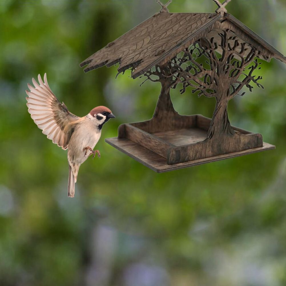 Wooden Bird Feeder Hanging Seed Container Tray for Wild Birds Home Garden Yard Tree Decoration — image 5