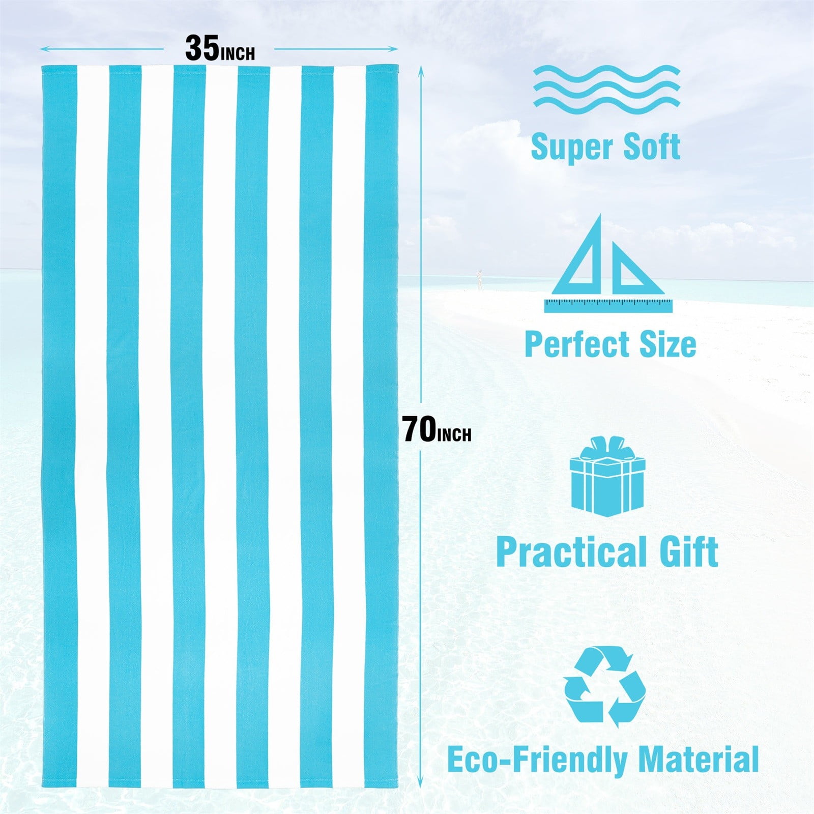 Large Oversized Striped Cotton Beach Towel, Soft Cabana Swimming Pool Towel for Adults, Light Blue, 89 x 178 cm โ image 3