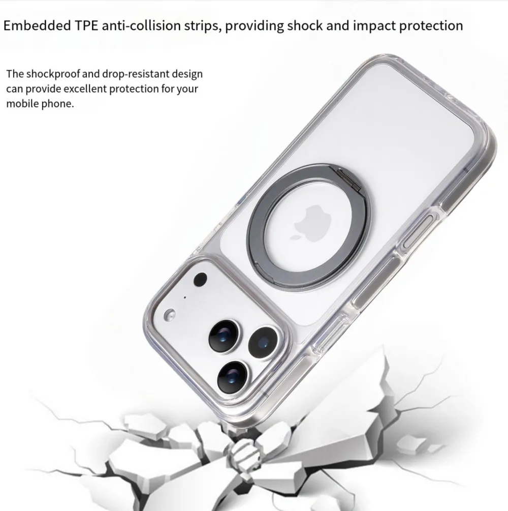 Clear MagSafe iPhone 17 Pro Case with 360° Rotating Ring Stand - Grey Edition — image 3