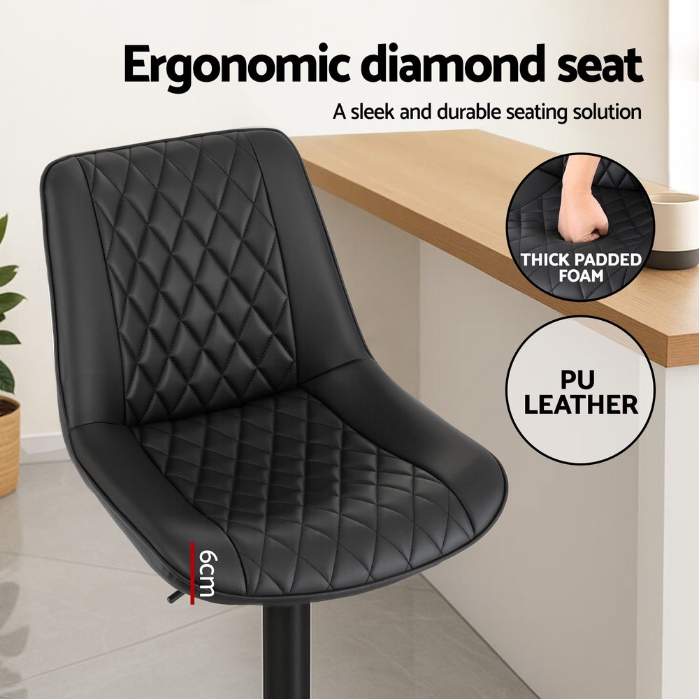 Artiss 4x Bar Stools Kitchen Swivel Gas Lift Counter Chair Diamond Leather Black — image 5