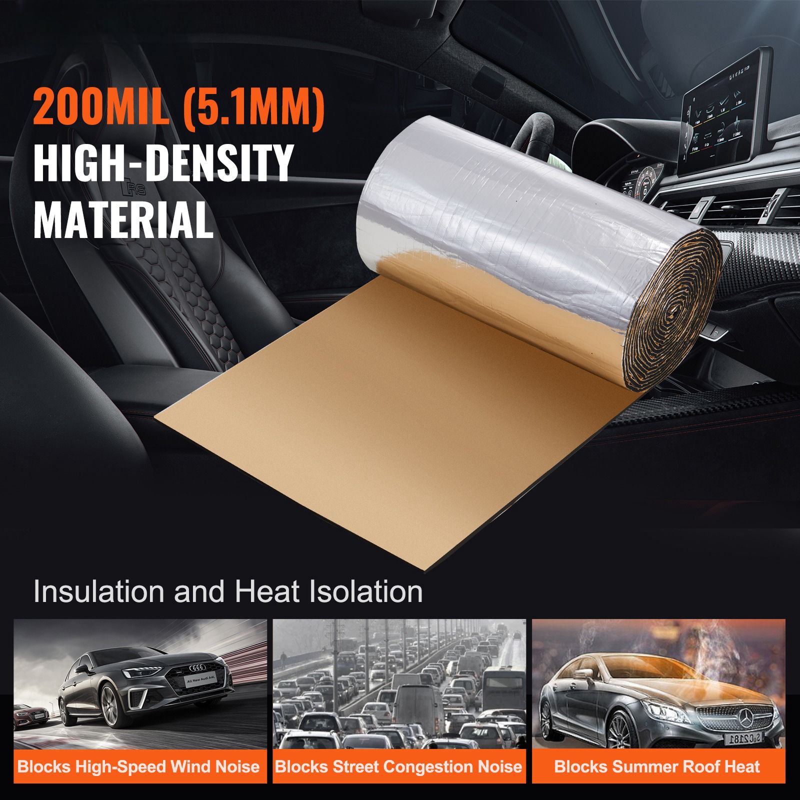 Car Sound Deadening Mat, 200 mil 3.3sq.m Automotive Sound Deadener, High Density Foam Sound Deadener Material & Heat Barrier, Double Layer Waterproof Structure — image 2
