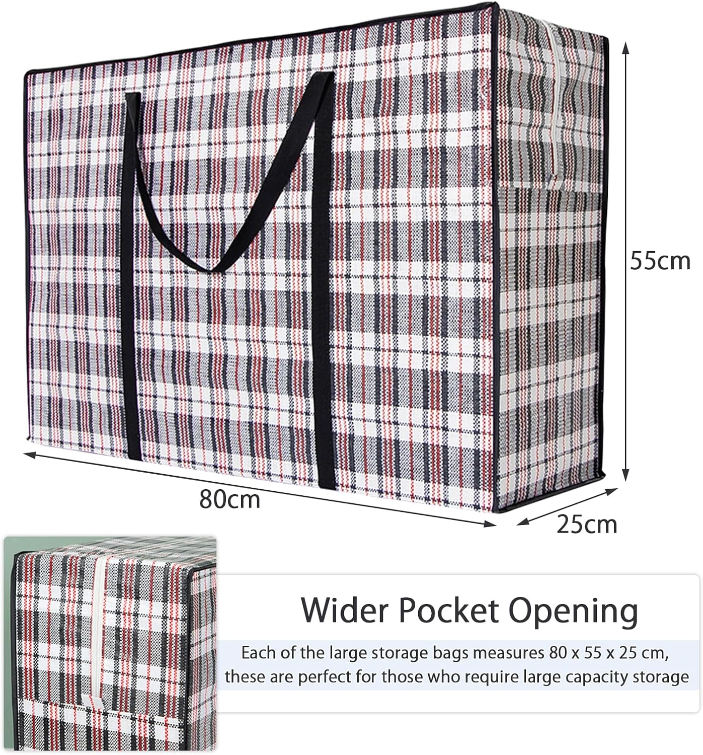 CARLA HOME 6 Pack Large Moving Storage Bags with Zipper & Handles for Clothes, Bedding, Blankets, Dorm & Travel (80 × 55 × 25cm) — image 3