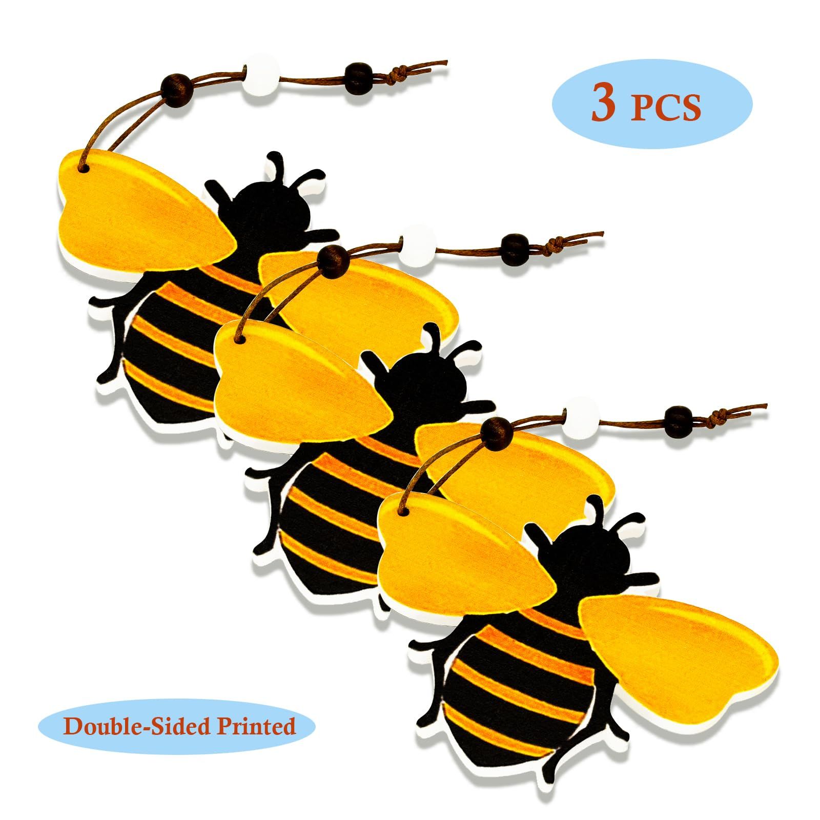 Bee Ornaments Wooden Bees Cutouts Decorations for Tree Tray Wreath Christmas Festival Bee Sign Art Crafts Home, 3 PCS — image 2