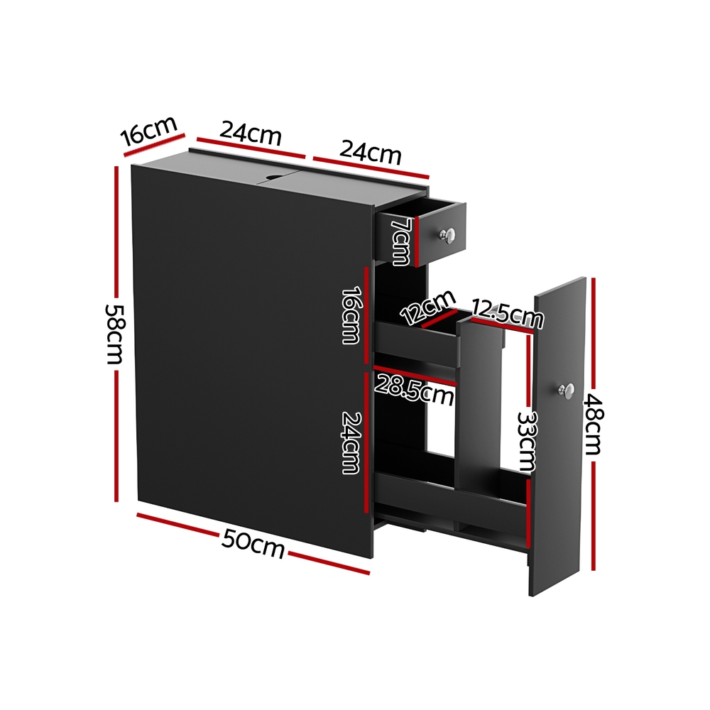 Artiss Bathroom Storage Cabinet Toilet Slim Tissue Box Caddy Holder Side Wooden Black โ image 2