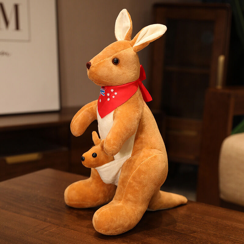 Kangaroo Stuffed Animal with Joey in Pouch & Australia Scarf - Soft Cuddly Plush Toy(32cm, light brown )| Other Colors Available in Store