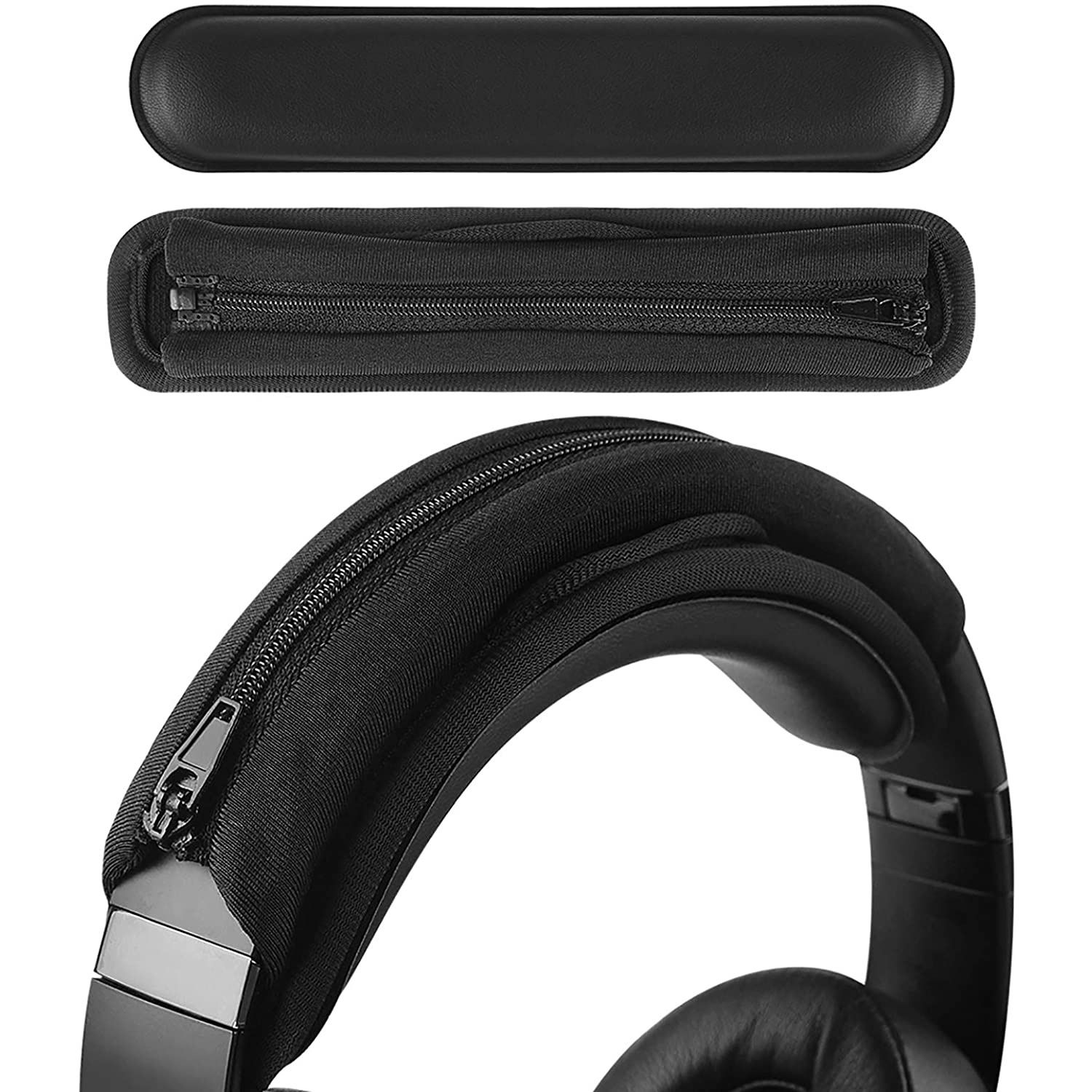Leather Headband Pad Compatible with Headphones Replacement Band, Headset Head Cushion Cover Repair Part (Black)