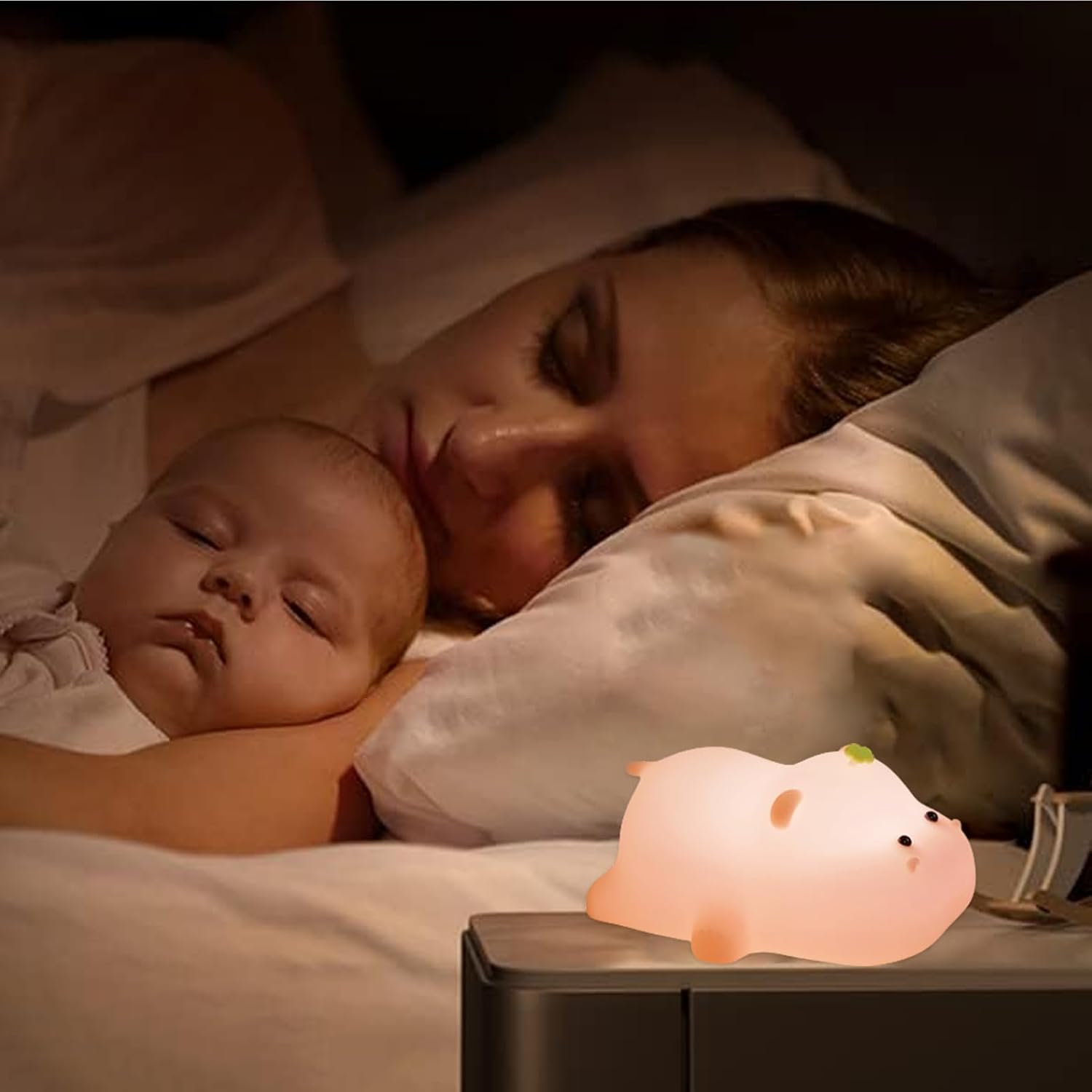 Silicone Night Light, Kids Night Light, Cute Hippo Design, Rechargeable, Pink — image 5