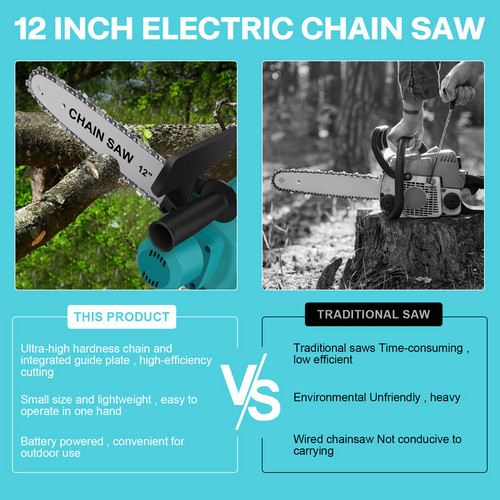 12"inch Cordless Electric Chainsaw + 2 Battery 2 Chain Brushless Wood Cutter Saw โ image 3