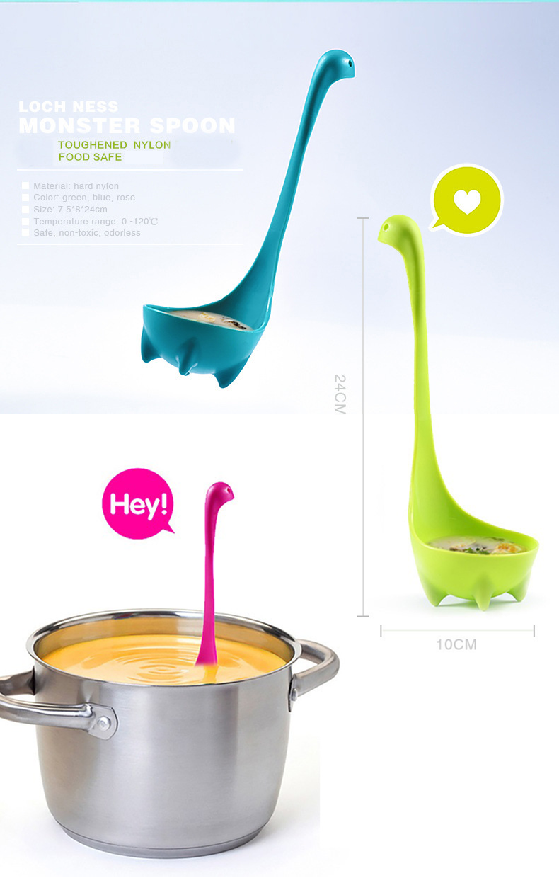 Blue Nessie Ladle Loch Ness Monster Soup Spoon Cute Dinosaur Shaped Standing Ladle Food-Grade Nylon Kitchen Utensil Handle Heat Resistant 0-120C Funny Cooking โ image 3