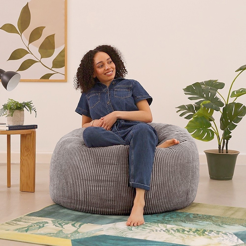 Jumbo Cord Beanbag Chair Cover Unfilled Large Bean Bag - Grey โ image 2