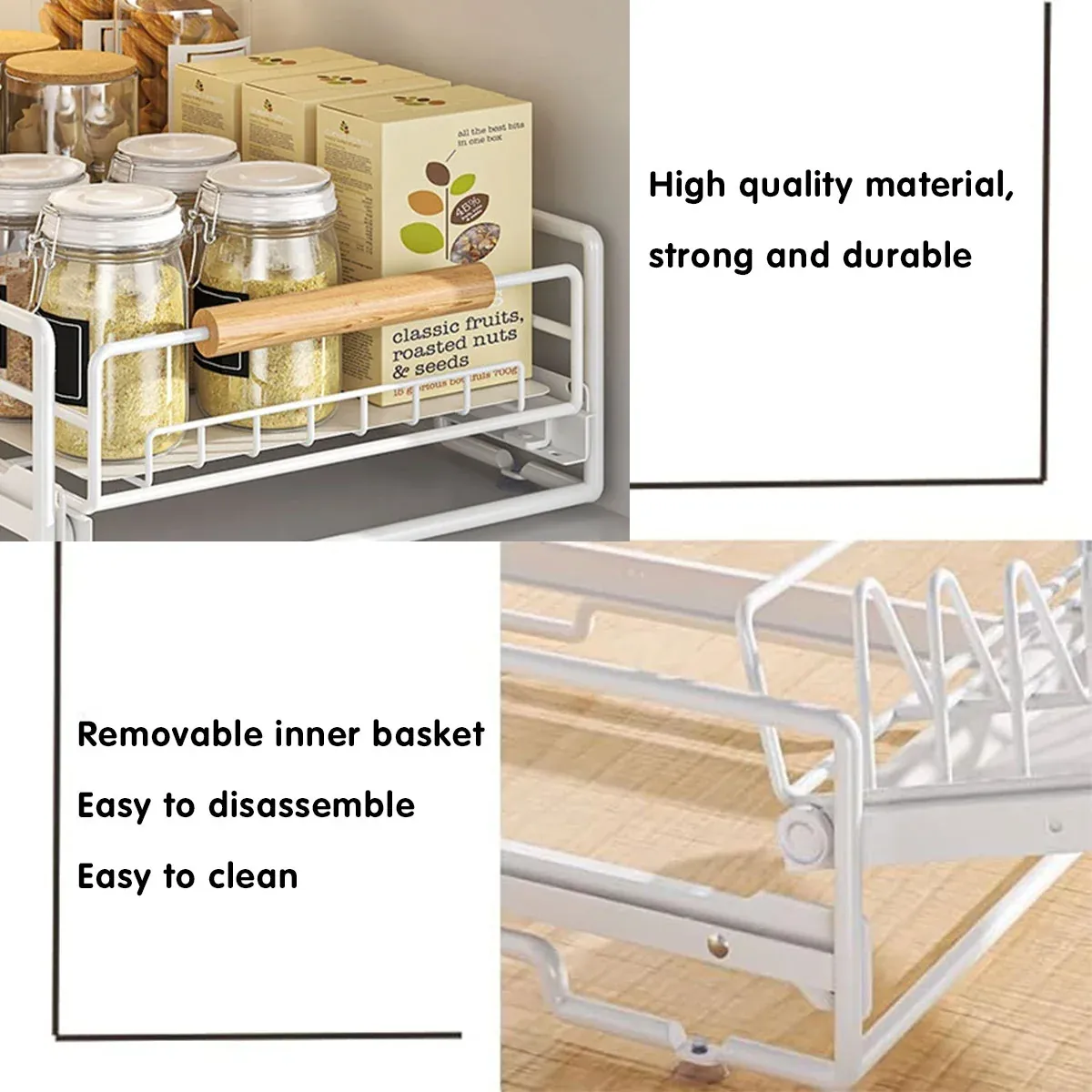 Pull Out Kitchen Storage Rack Basket Drawer Dish Organizer Slide Cabinet Shelf - White โ image 5