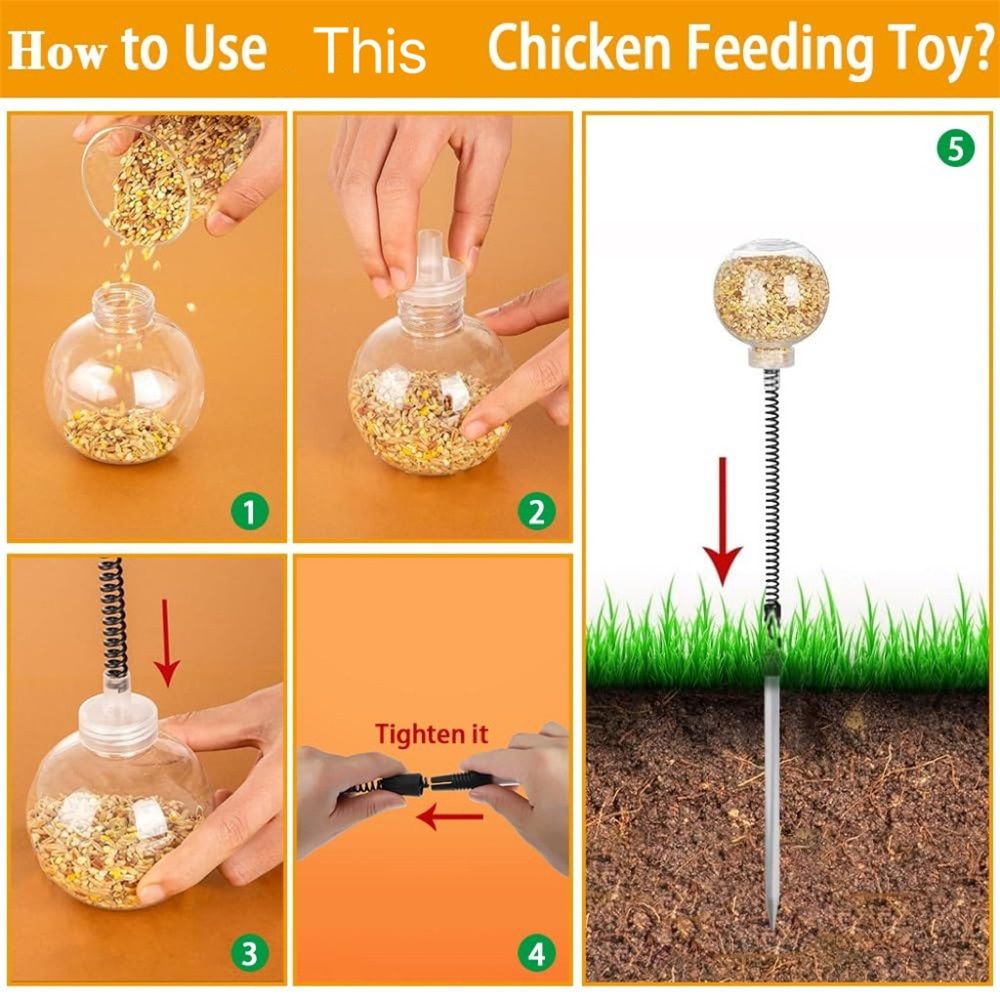 2 Pack Chicken Feeding Toy, Chicken Enrichment Toys with Spring and Ground Stake, Chicken Treat Dispenser Peck Toy for Hens Poultry Duck Birds Parrot Cat — image 5