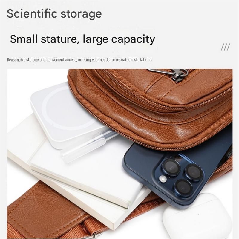 Office Commuter Business Set-Light brown Men's PU Leather Chest Bag and Green RFID Blocking Aluminum Wallet - Waterproof Crossbody Sling Bag with — image 5