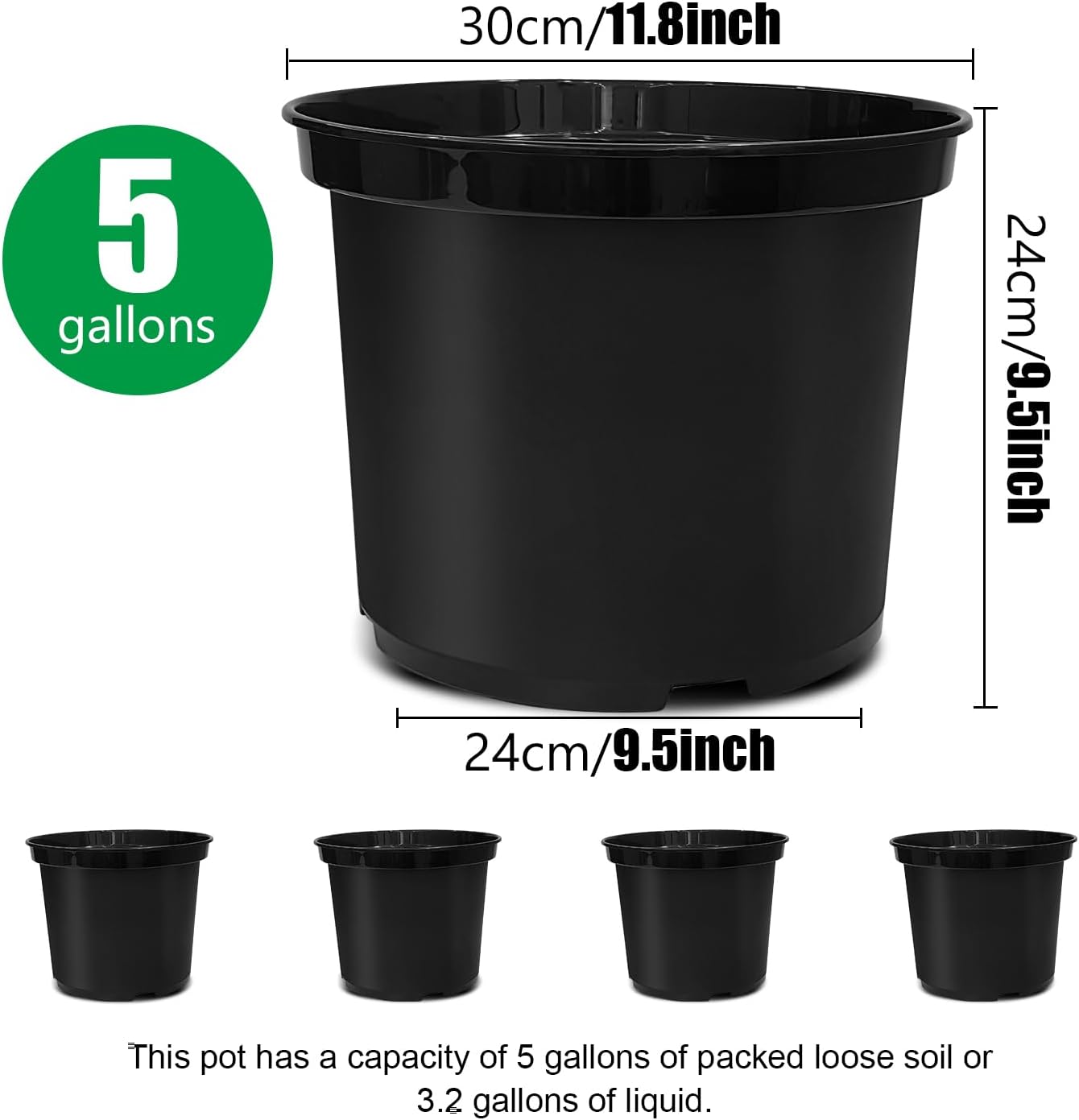 5 Gallon 12 Inch Plastic Nursery Pots, Plant Containers with Drainage Holes, Round Sturdy Garden Planters for Indoor/Outdoor Greenery, Gardening Gifts for — image 2