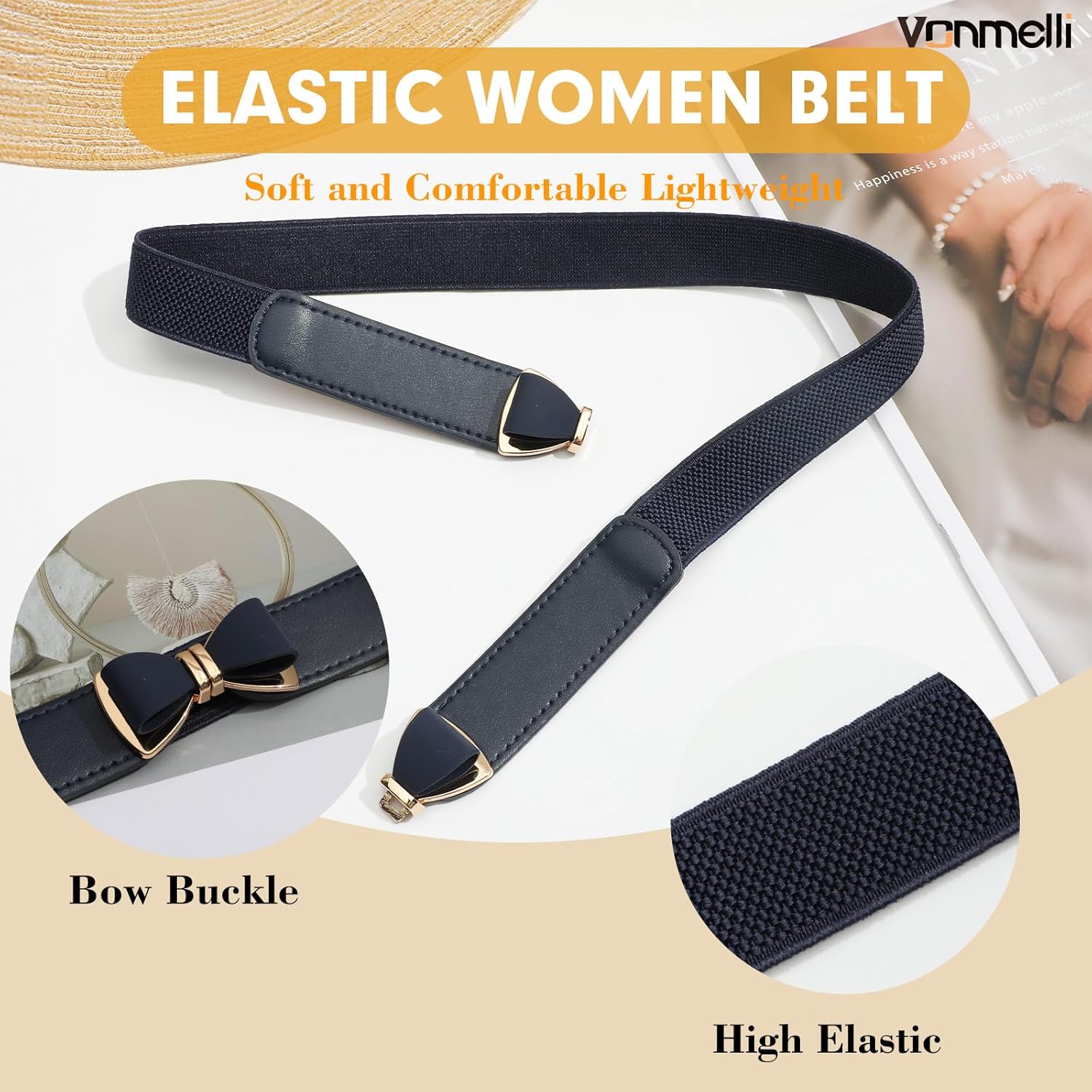 Womens Skinny Elastic Belt Stretchy Bow Belt for Women Dresses Thin Waist Ladies Belts โ image 3