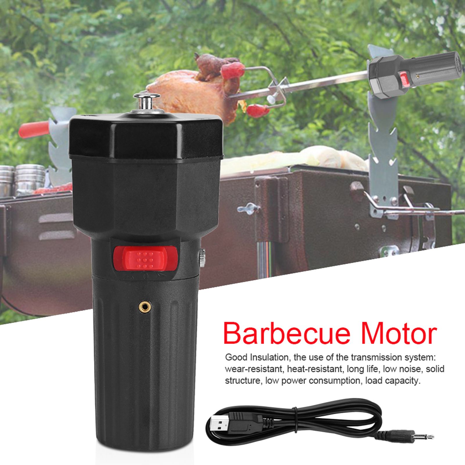 5V Solid Construction Barbecue Grill Rotator Motor BBQ Holder Roast Bracket with USB Boost Wire โ image 3