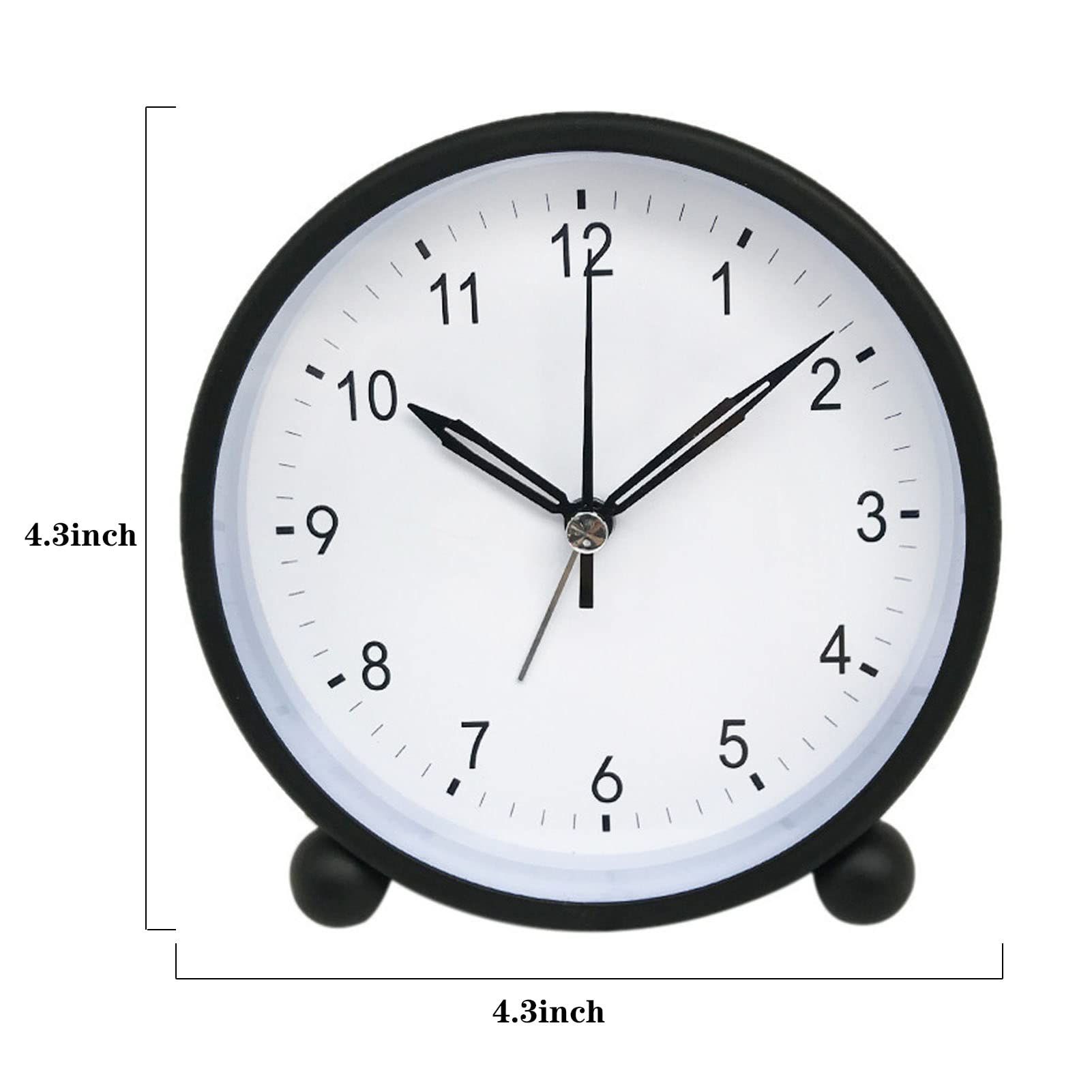 Alarm Clock, Alarm Clock for Kids, 4.3 Inch Analog Alarm Clock with Night Light Black Small Modern Silent Non Ticking Desk Clock — image 2