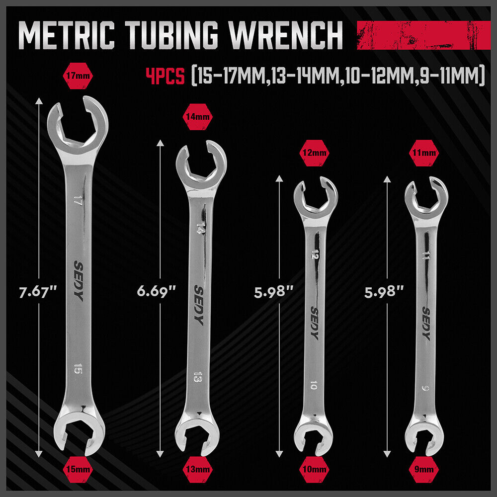SEDY 4Pc Flare Nut Wrench Set Offset End Spanner Metric CR-V Steel Storage Pouch โ image 4