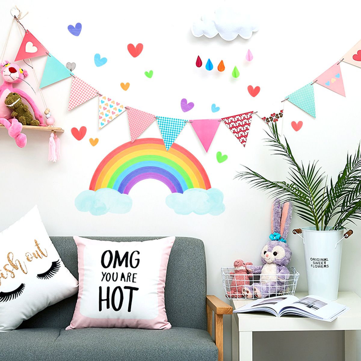 Glow in The Dark Large Rainbow Wall Decals Removable Star Butterfly Heart Wall Sticker Glowing Rainbow Wallpaper Watercolor — image 3