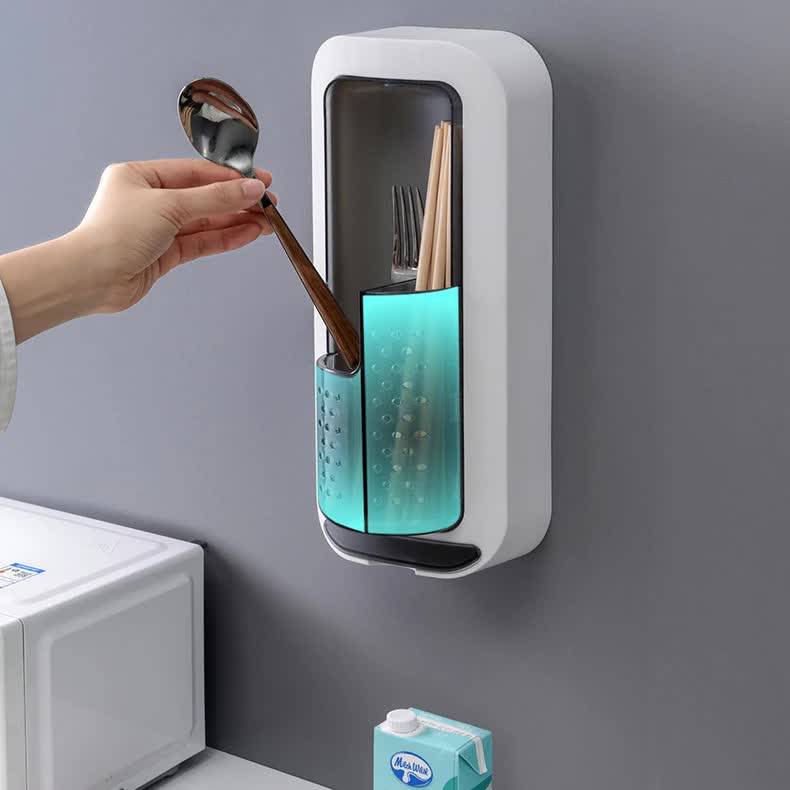 Wall-Mounted Utensil Holder with Dustproof and Insect-Resistant Cover 15cm(L)*6.5cm(D)*32cm(H)(Blue) — image 2