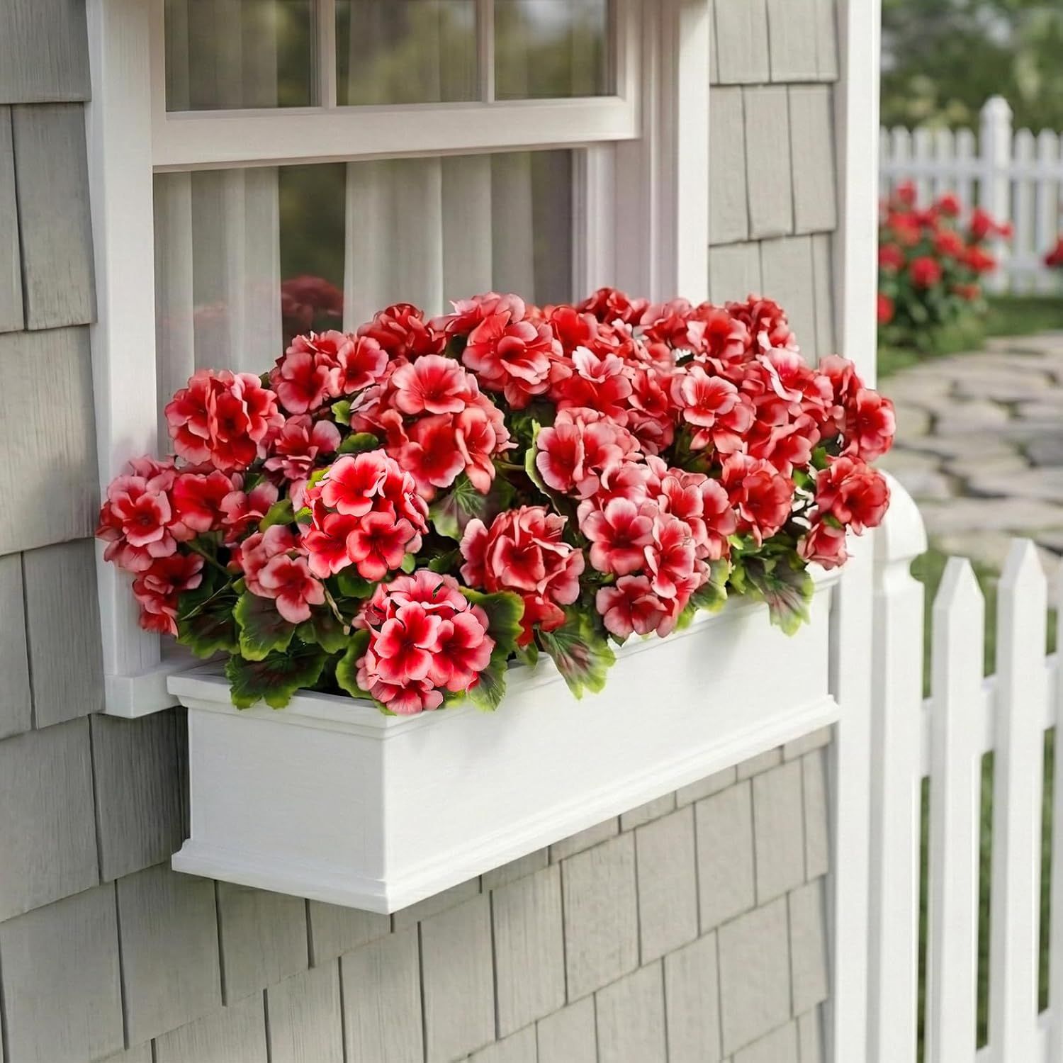 8 Pcs Artificial Red Geranium Silk Flowers for Outdoor Patio Garden & Indoor Home Decor (Pink) — image 6