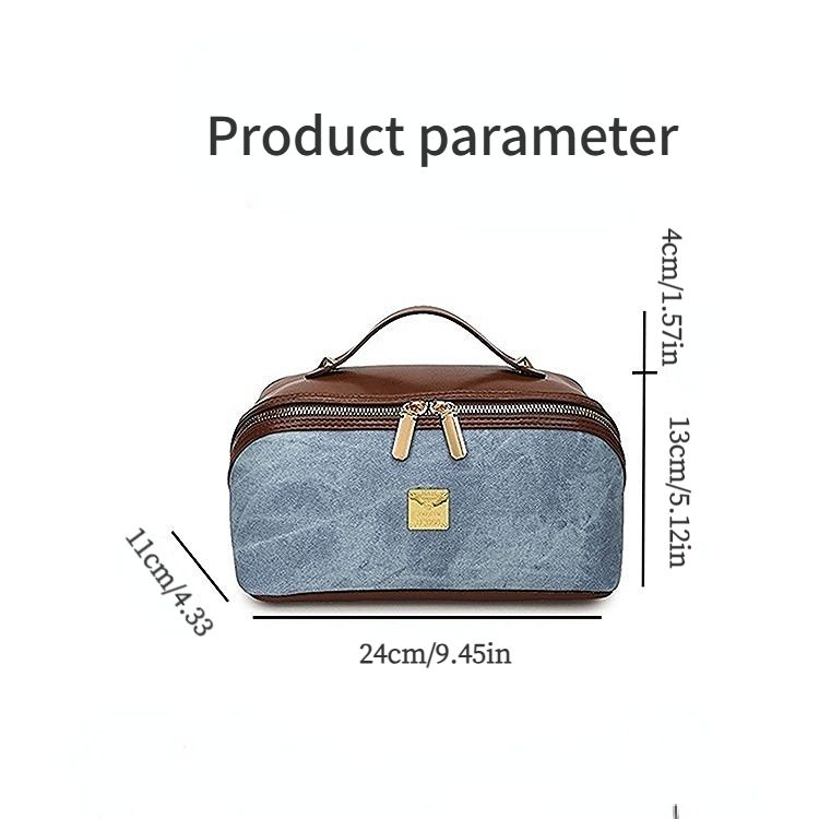 【PU Color-Block Cosmetic Bag】​ Leather Handle Metal Zipper, Color-Block Simple Partition, Main Compartment Stores Cosmetics & Toiletries, Lightweight & — image 6