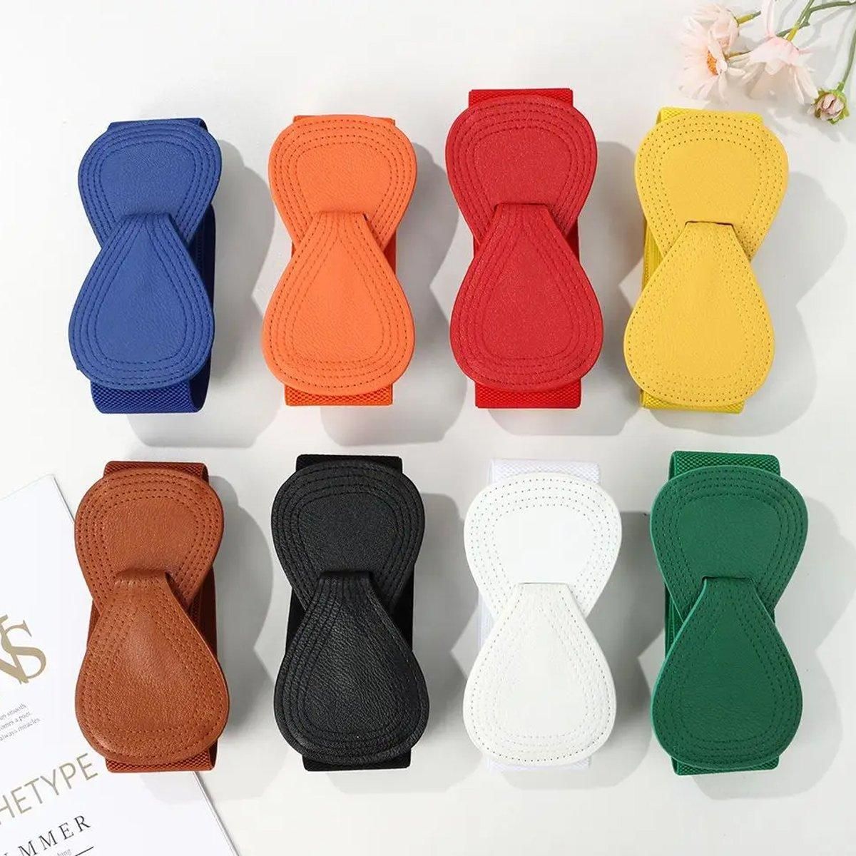 Fashion Belt Red Elastic Waist Cover Wide Belt Women Black Elastic Bow Decoration - Red β image 6