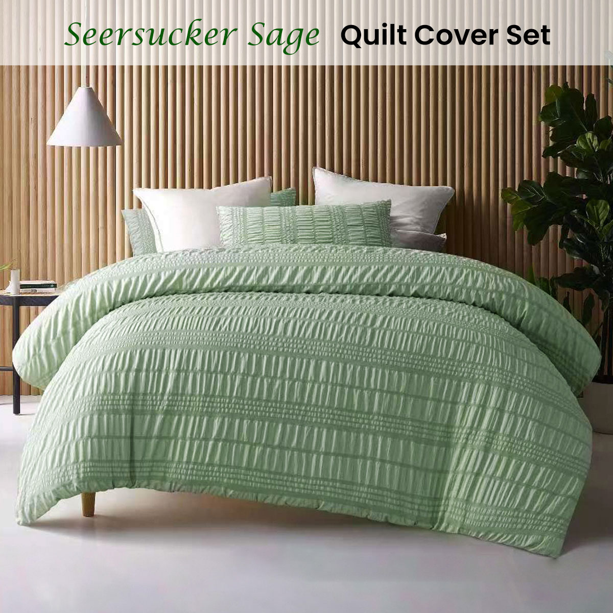 Accessorize Seersucker Sage Polyester Quilt Cover Set King โ image 2