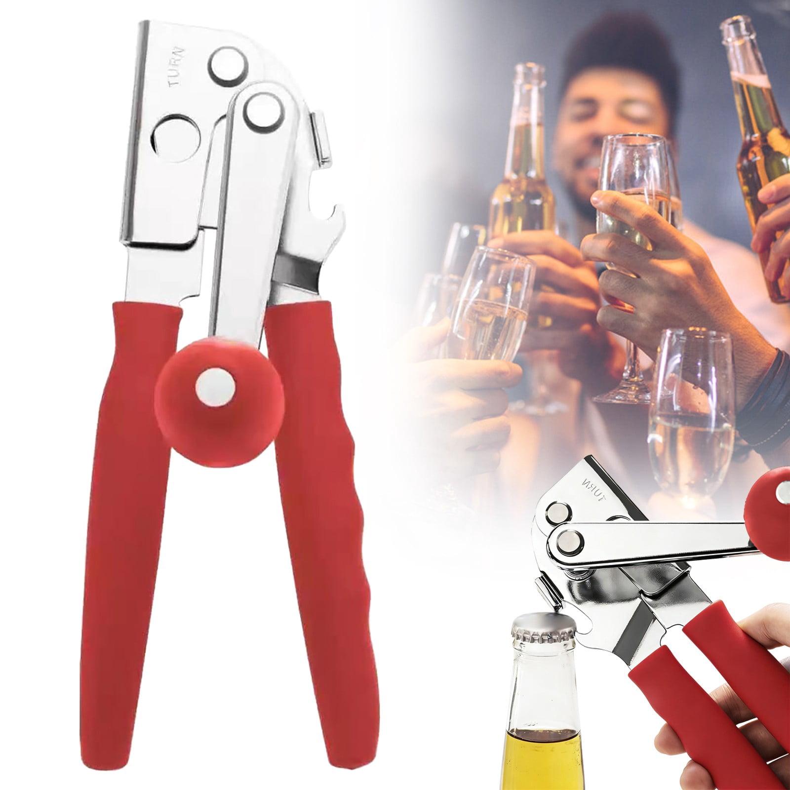 Stainless Steel Can Opener Manual Multifunctional Labor Saving Can Opener Kitchen Creative Can Opener Tool Easily Open Cans Of Various Sizes, 3PC Red — image 2