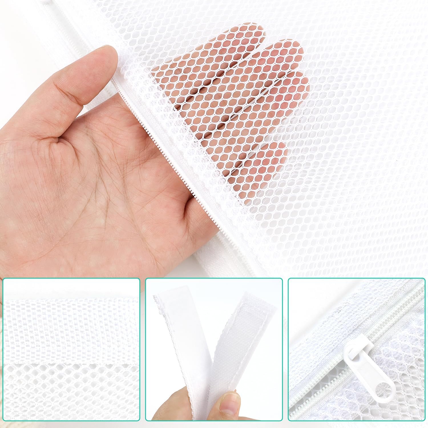 2 Pack Sneaker Dryer Bag 15.7x15.7 Inch Dry Net Bag for Dryer with Zipper and Strap for Shoes, White Large HoneyComber Mesh Bags for Washing Machine โ image 3