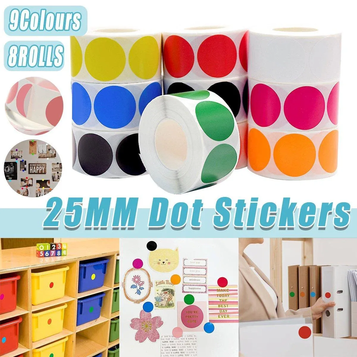 8 Rolls Colored Polka Dot Labels Round Seal Stickers Marking Round Sticker Set - Rose โ image 2
