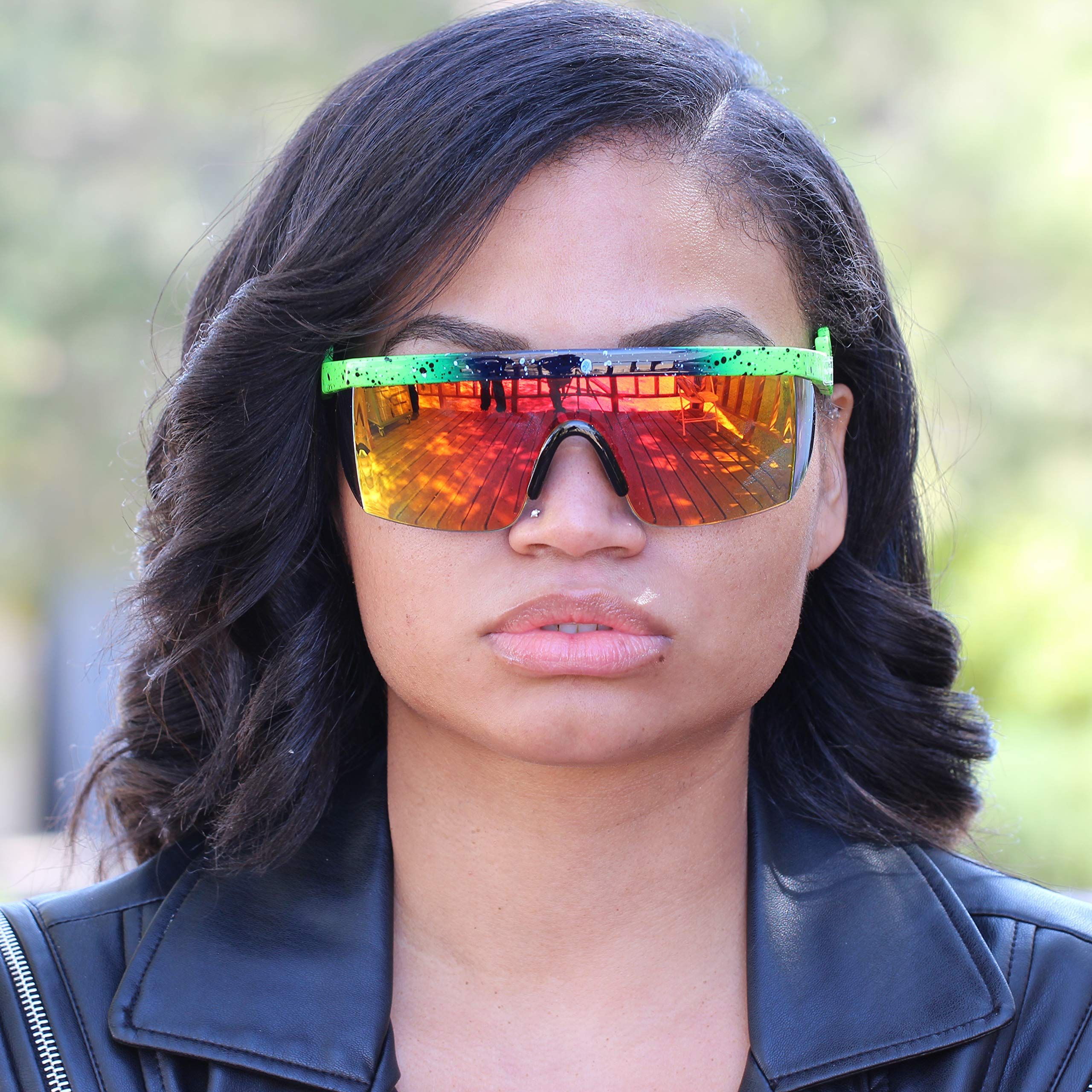 FLAWLESS EYEWEAR Semi Rimless Goggle Style Retro Rainbow Mirrored Lens Sunglasses Throwback Sunglasses β image 3