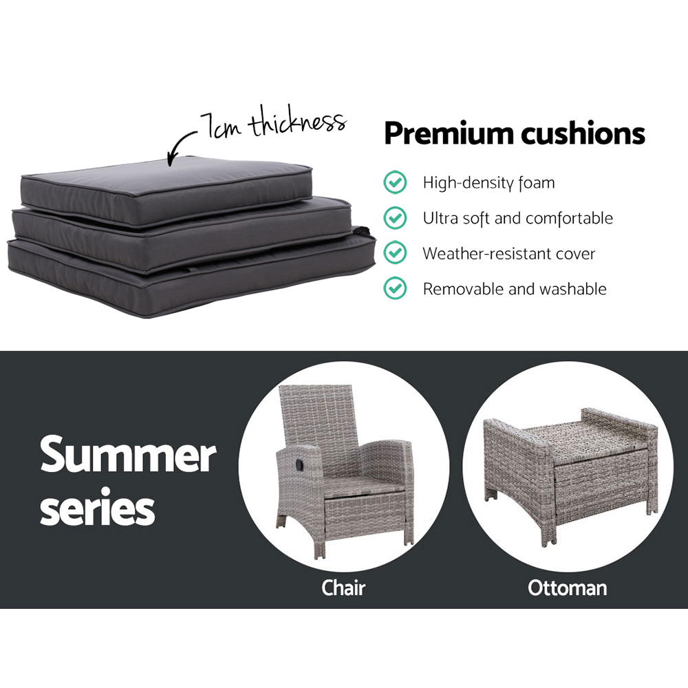 Gardeon 2PC Recliner Chairs Sun lounge Wicker Lounger Outdoor Furniture Adjustable Grey โ image 6