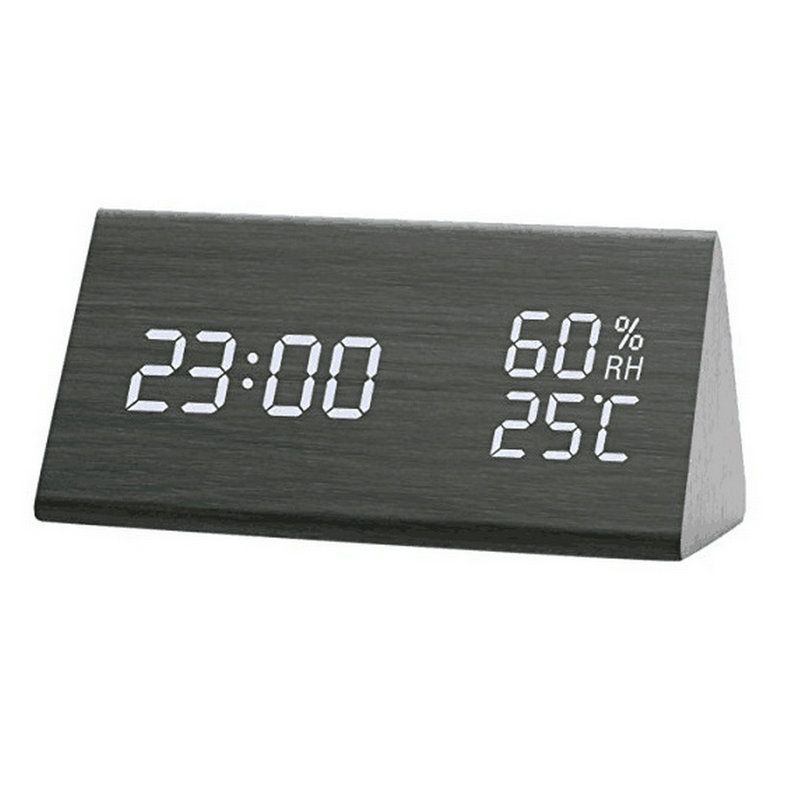 Digital Alarm Clocks Wooden LED Time Display for Bedrooms with Humidity&Temperature Detect Smart LED Digital Clock