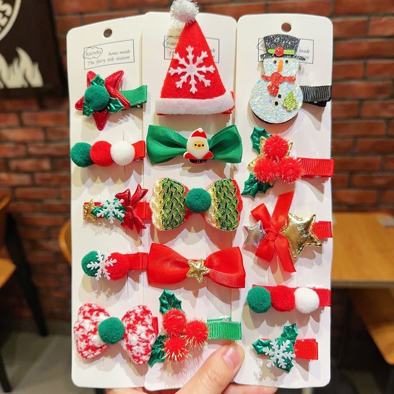 Vintage Xmas Hair Pin Set, Cute Side Fringe Clips For Holiday Look, Star 5 Pack Card Package — image 2