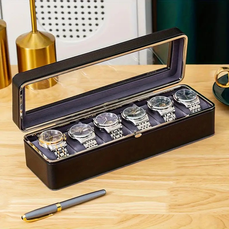 Luxury transparent-lid watch box with 6 fabric-lined compartments, portable and shockproof design, suitable for both men and women. Ideal for home, travel, or — image 2