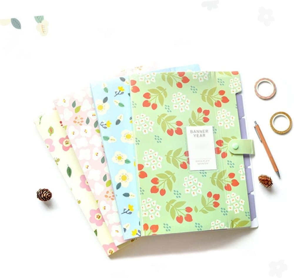 8 Compartments A4 Document Folder Waterproof Floral Pattern, with A4 Size, Yellow — image 5