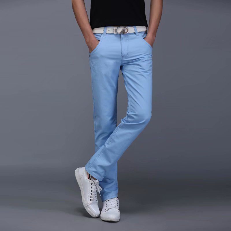 Men's Cotton Chinos Large Size Straight Casual Pants Beige White 29 — image 2