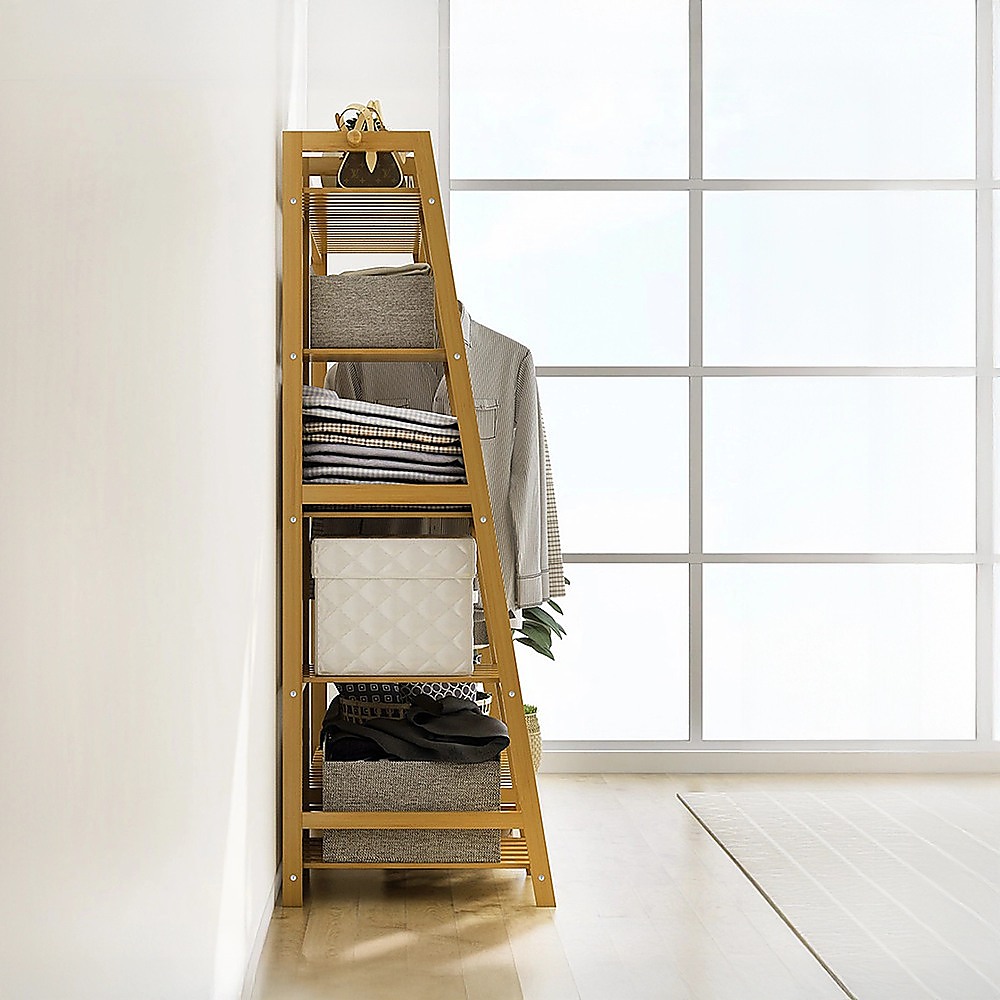 Portable Clothes Rack Coat Garment Stand Bamboo Rail Hanger Airer Closet โ image 4