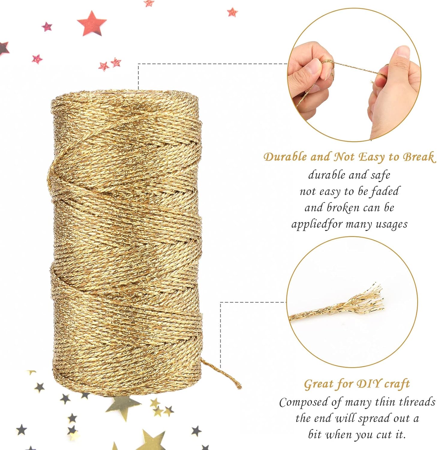 Gold Silver Twine String - 656Ft 1.5MM Christmas Twine String Metallic Gold and Silver Glitter Bakers Twines Strings for Crafts Ornament Gift Wrapping — image 5