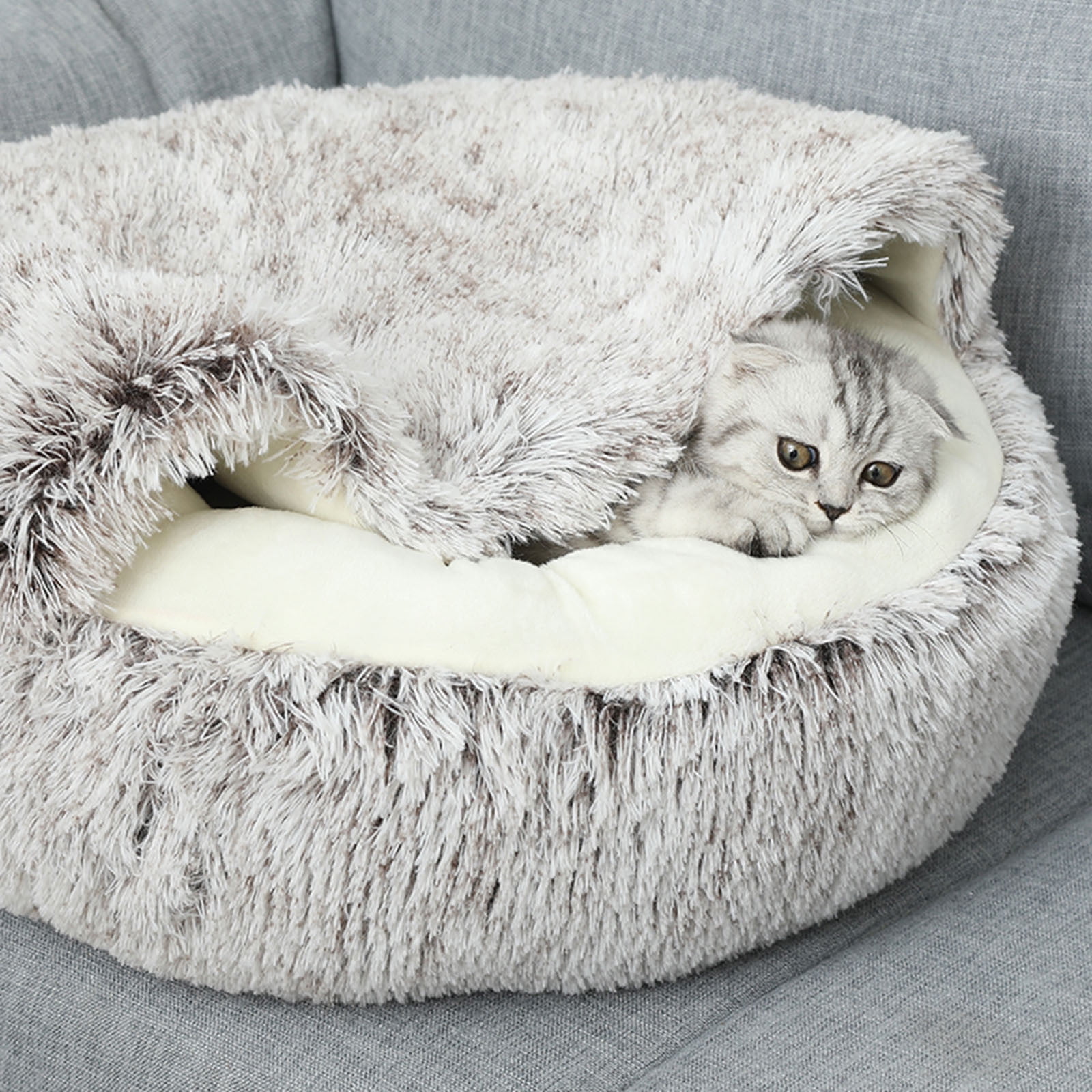Calming Dog Beds & Cat Cave Bed with Hooded Cover, Removable Washable Round Beds for Small Medium Pets, Anti-Slip Plush Coved Bed for Pet (20"x20") L β image 4