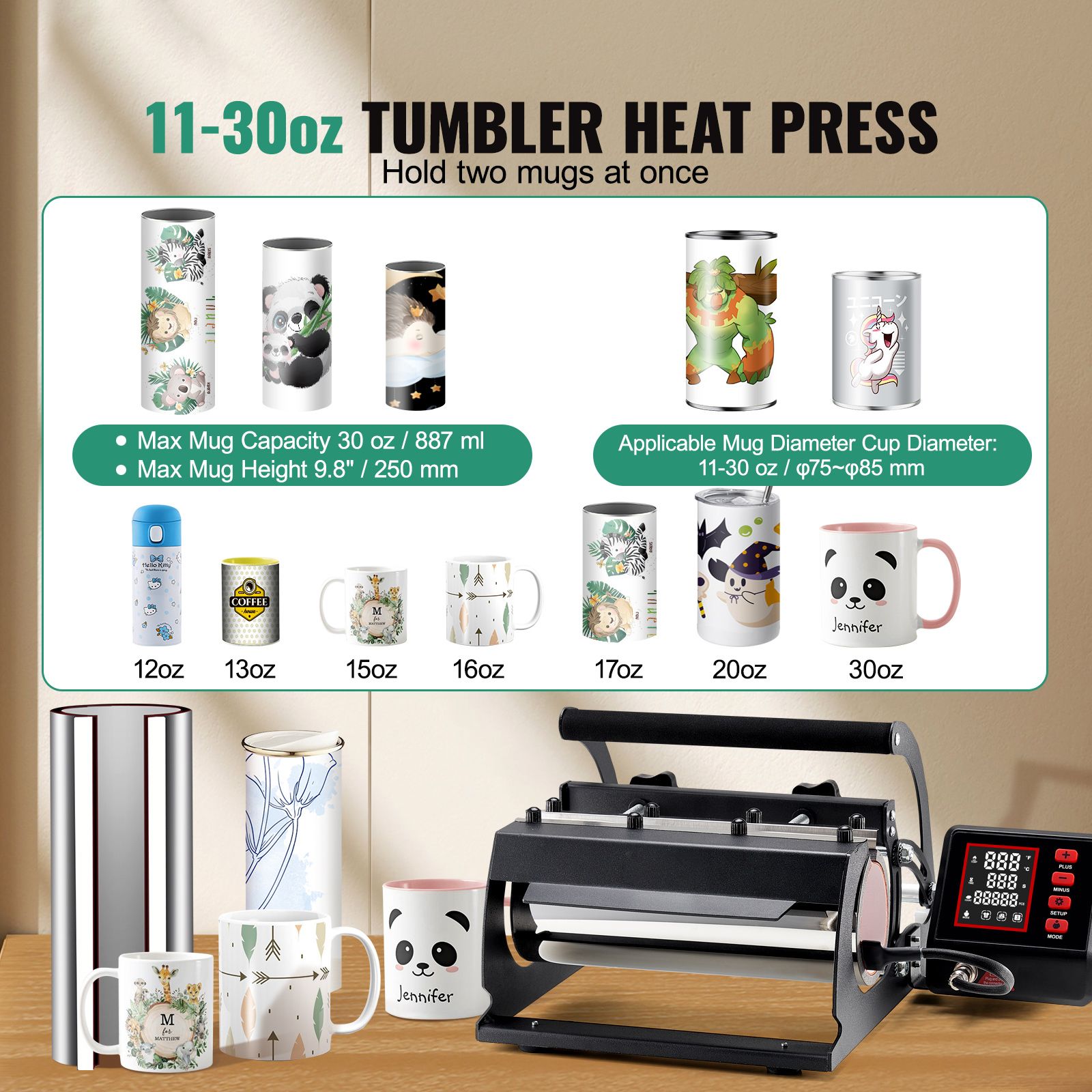 Tumbler Heat Press Machine 11-30oz Mug Press Sublimation Tumblers Black — image 2