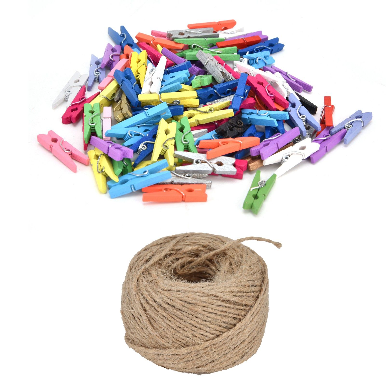100PCS Wooden Clip Mini Color Wood Clip Birch Card Photo Clip with 10m Rope for Home Festival Decoration โ image 4
