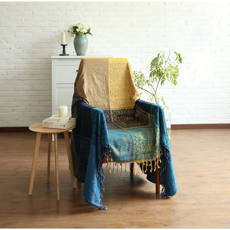 Cotton Single Sofa Blanket, Knitted Fringed Blanket, Double Sided Patchwork, Decorative Warm Blanket For Home Office โ image 3