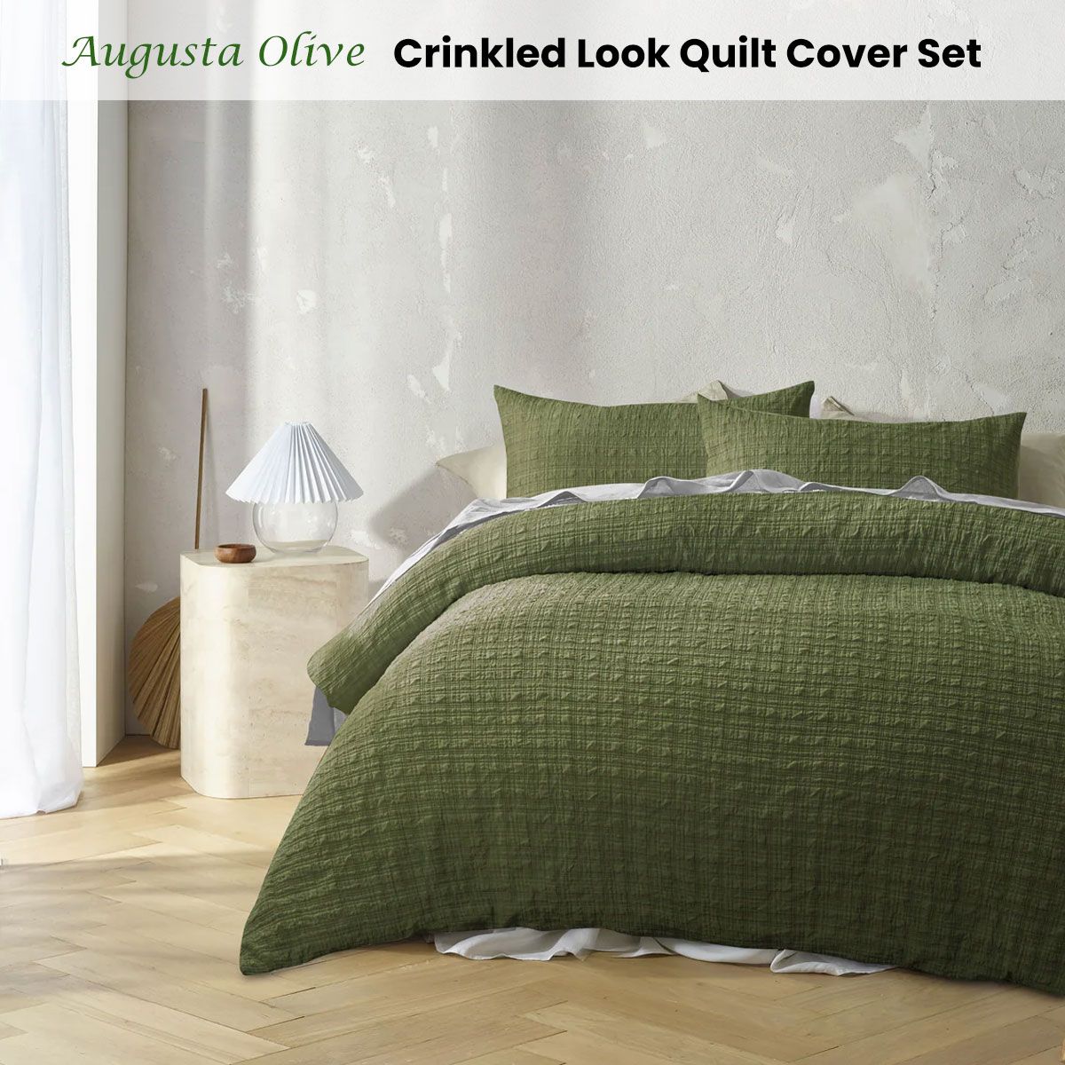 Accessorize Augusta Olive Crinkled Look Quilt Cover Set King — image 2