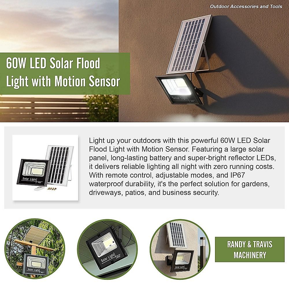 60W LED Solar Flood Light with Motion Sensor – Outdoor Security Lighting — image 6