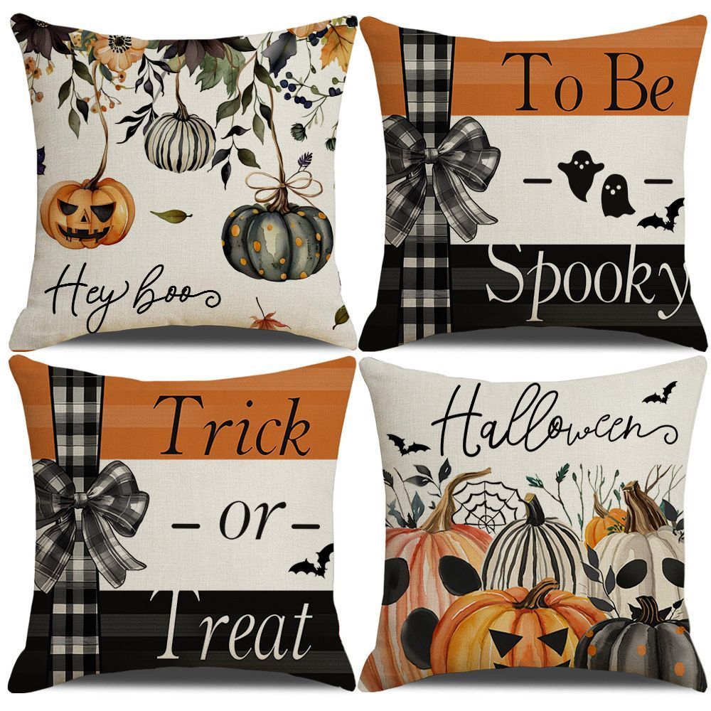 4PC Pillow Cover For Home Decoration, Christmas & Halloween Occasion, Style 20, Suitable For Sofa, Living Room, Bedroom, 45 × 45cm Does Not Include Pillow