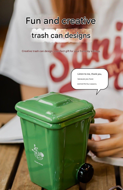 Green Creative Trash Can Ceramic Mug with Shovel Spoon - 400ml Funny Garbage Bin Coffee Cup with Lid - Novelty Gag Gift for Birthday Christmas - Quirky Kitchen โ image 4
