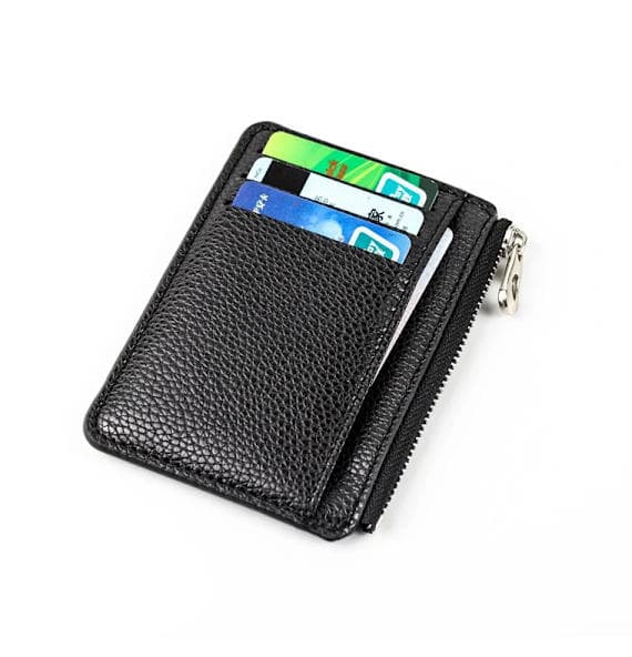 6 Card Slots Zipper Wallet, Thin Durable Water Repellent Card Holder Scratch Resistant Easy to Carry, Brown — image 3
