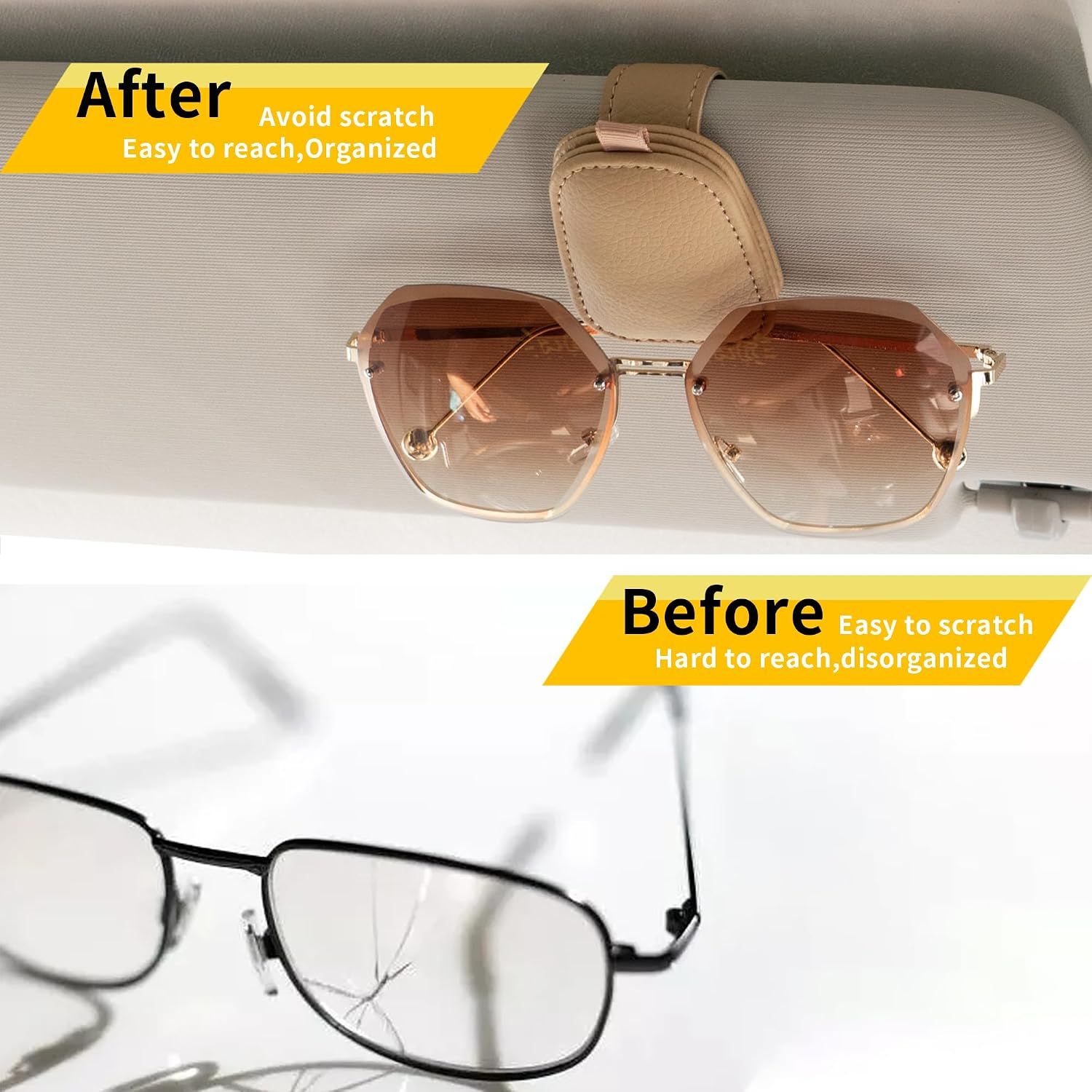 2 Piece Magnetic Sunglasses Holder for Car Sun Visor Beige โ image 2